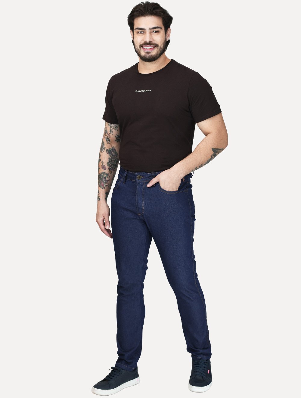 Calça Dudalina Jeans Slim Classica 5 Pockets Costura Clara Azul Escuro