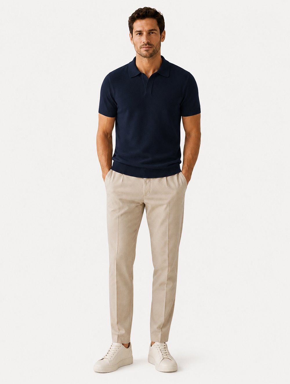Polo Dixen Masculina Tricot Viscose Texturizada Manga Curta Azul Marinho