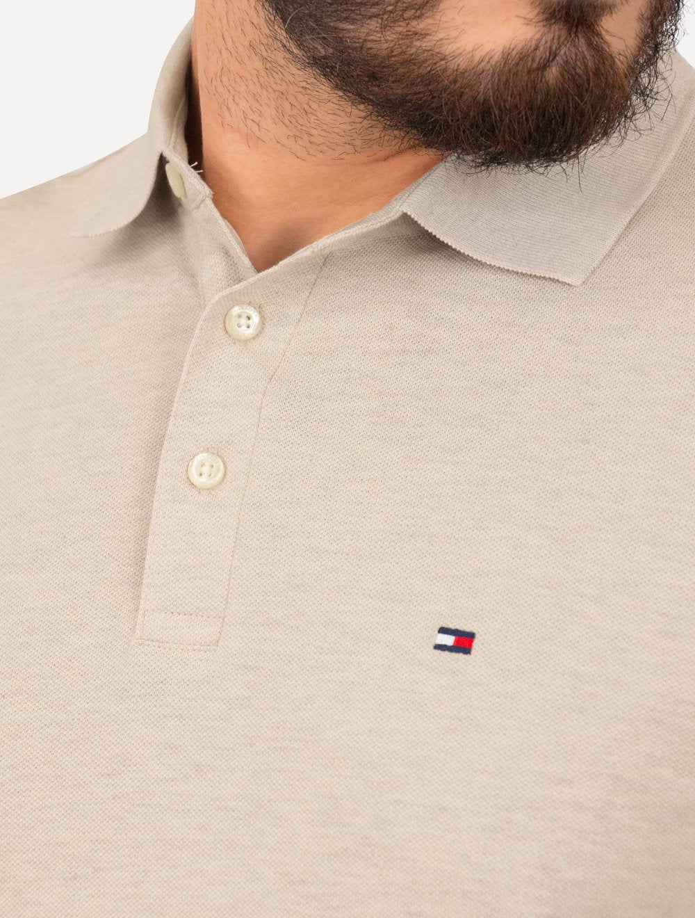Polo Tommy Hilfiger Masculina Slim Piquet 1985 Areia Mescla