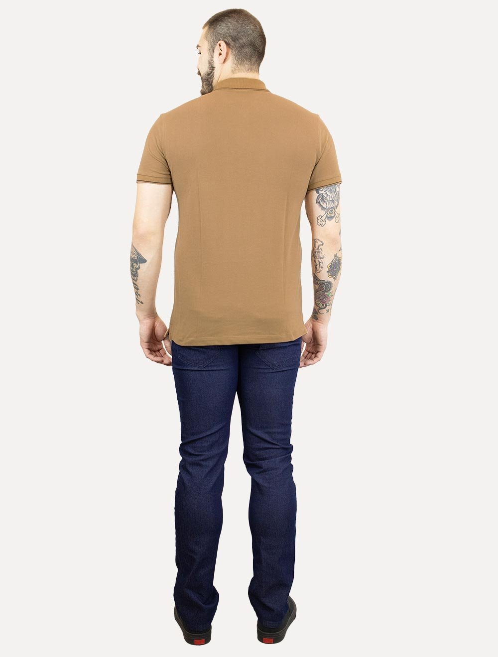 Polo Calvin Klein Masculina Piquet Slim Básica Havana Cáqui Mescla