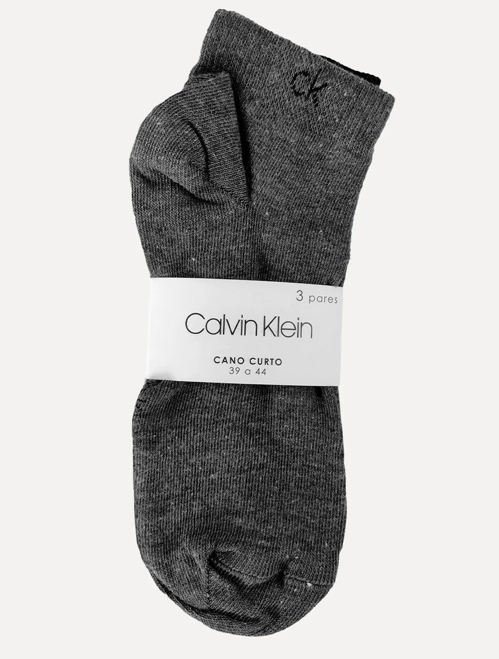Meia Calvin Klein Cano Curto CK Preta Branca e Cinza Kit 3 Pares