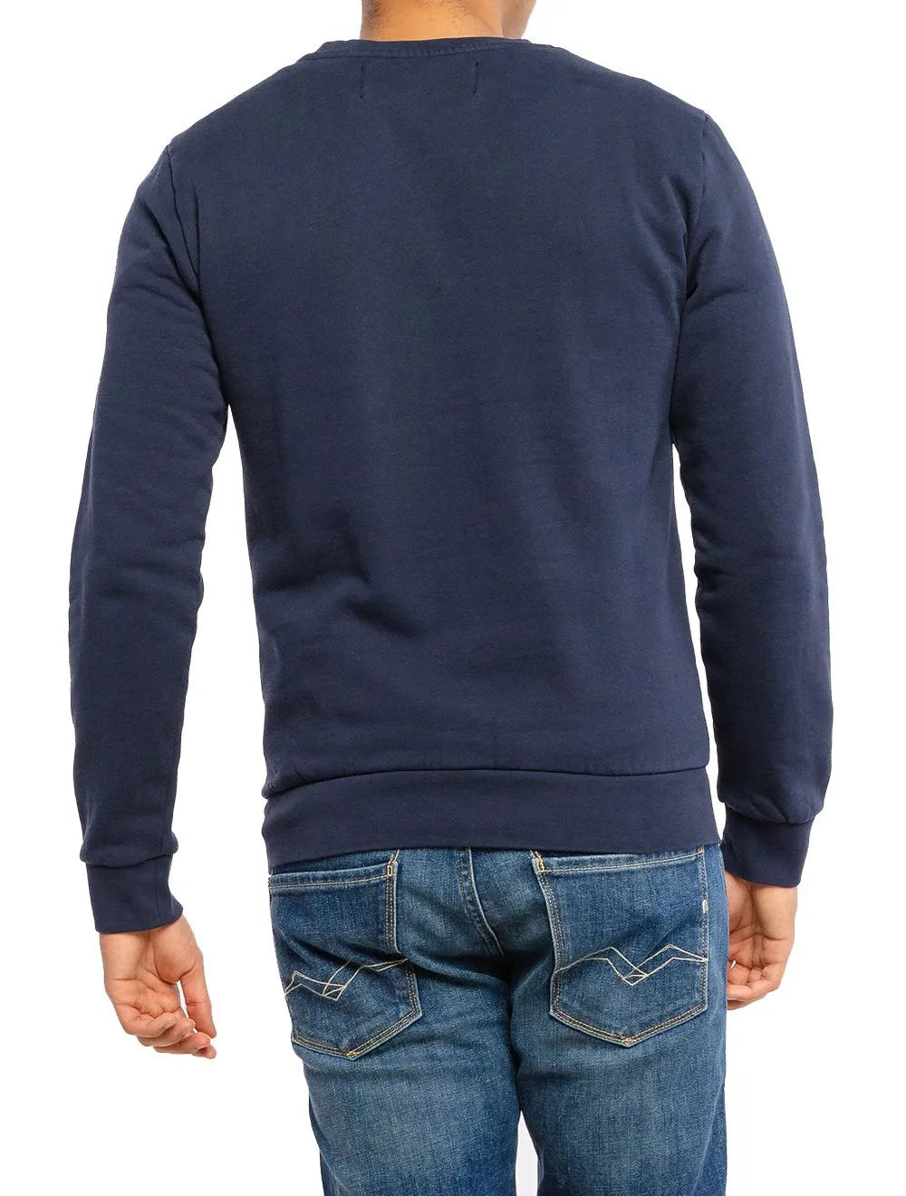 Moletom Replay Masculino Crewneck Brand Stripes Azul Marinho