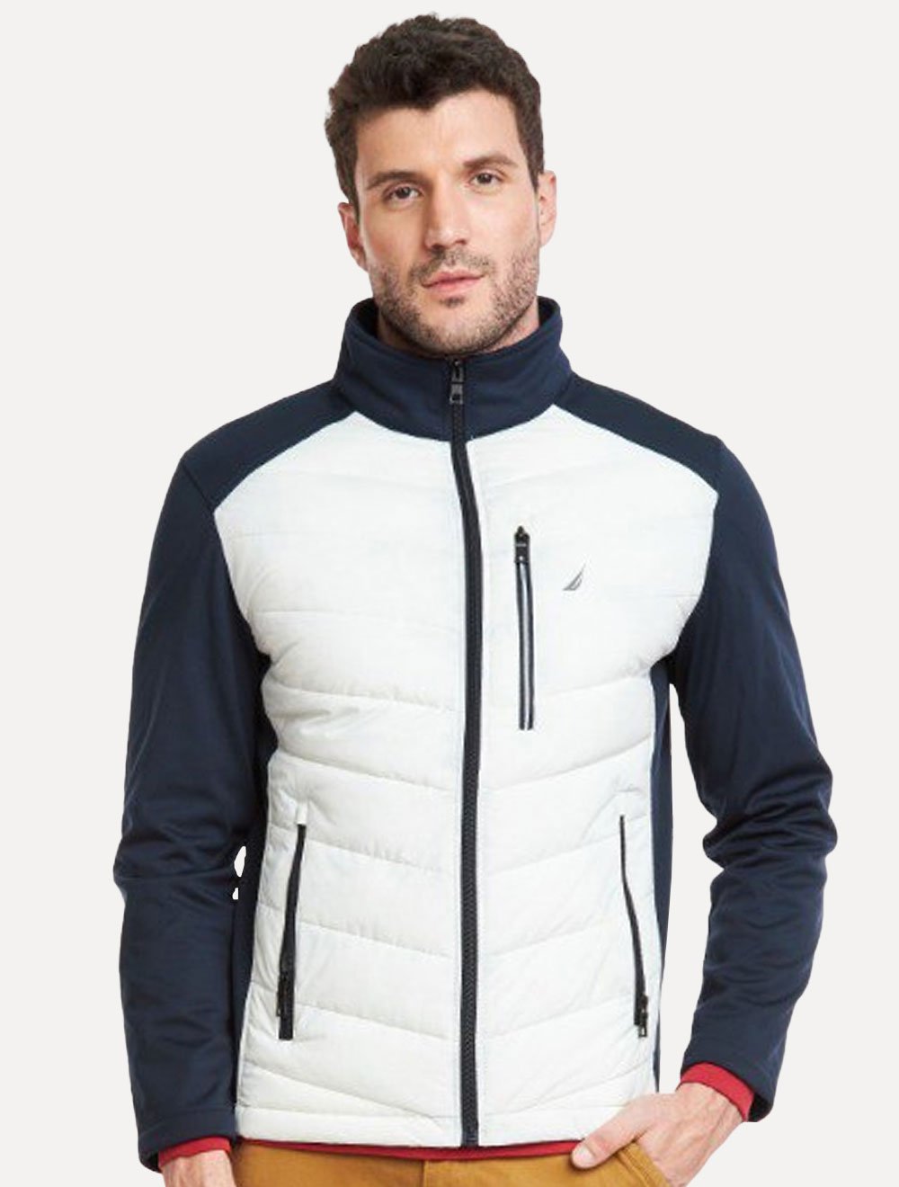 Jaqueta Nautica Masculina Rainbreaker Active Stretch Pocket Sash Marinho/Off-White