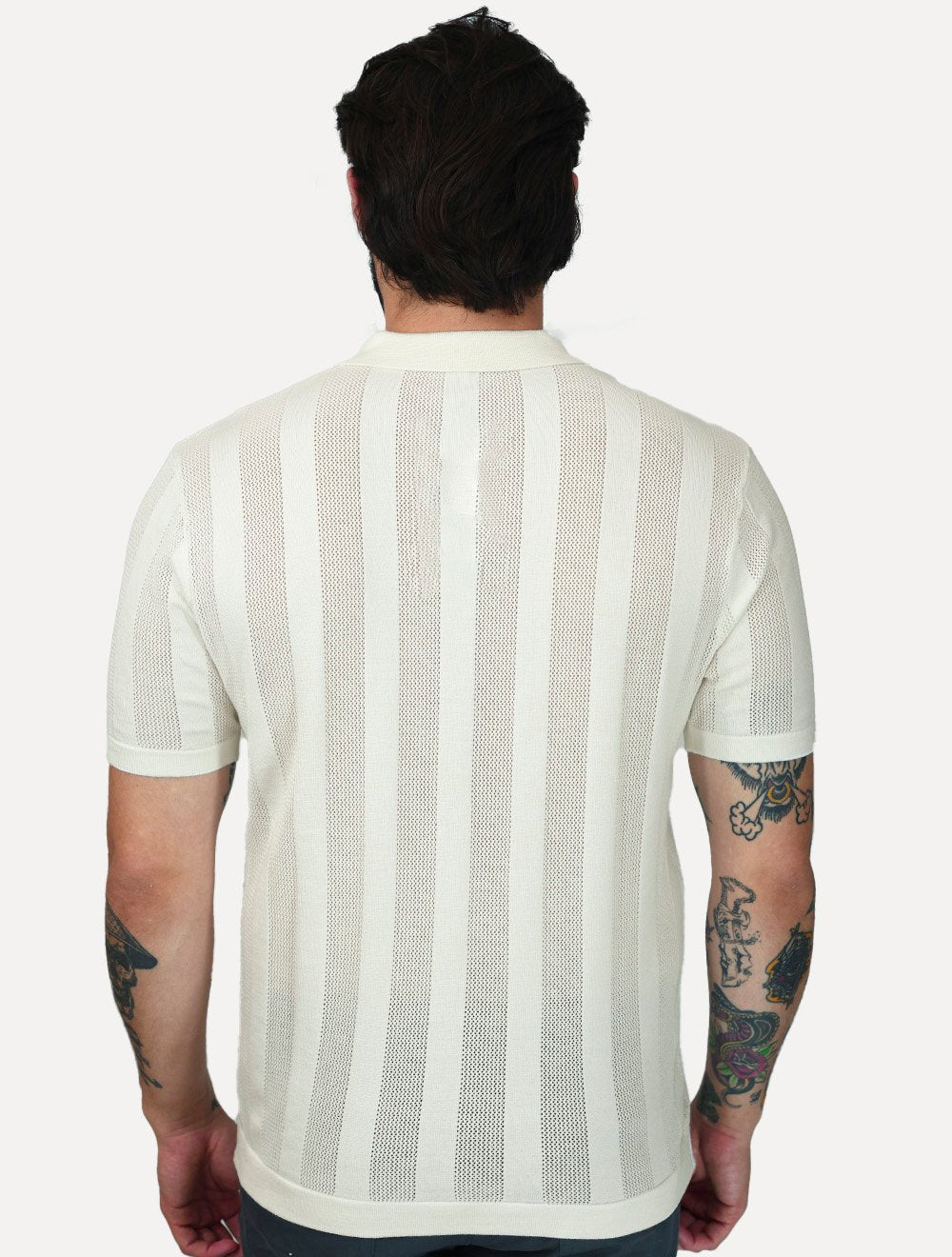 Polo Dixen Masculina Tricot Vertical Manga Curta Off-White