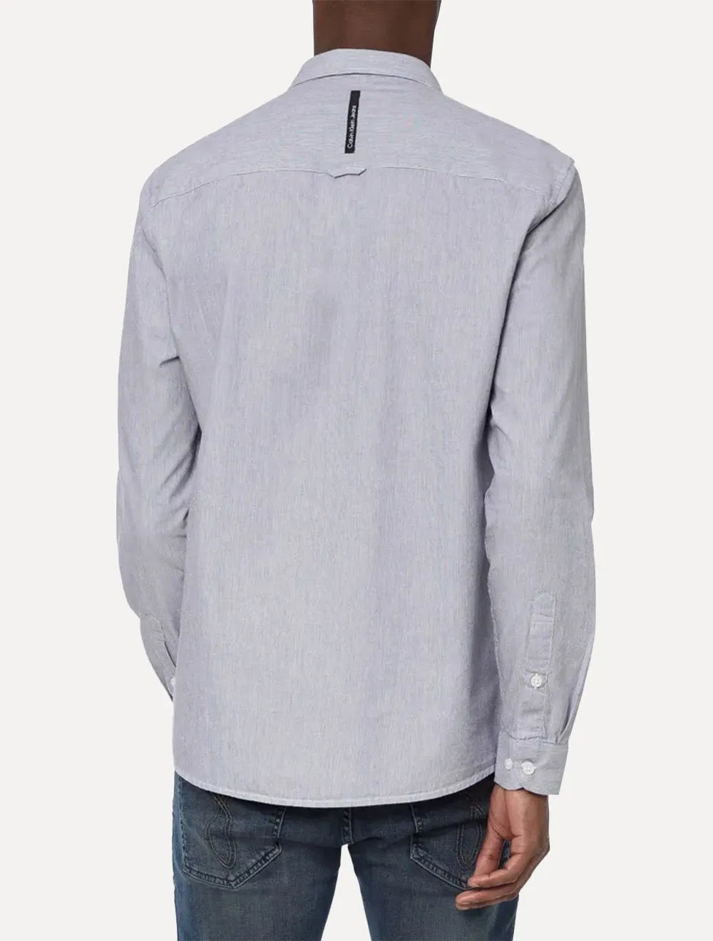Camisa Calvin Klein Jeans Masculina Slim Listrada Silk Logo Azul Marinho