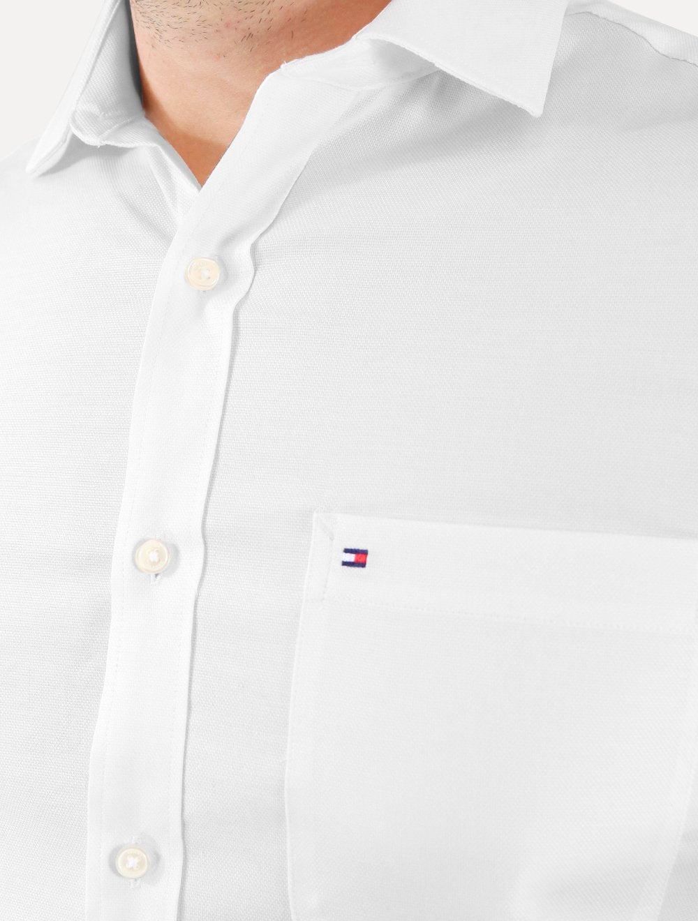 Camisa Tommy Hilfiger Masculina Regular TH Flex Textured Pocket Stretch Branco