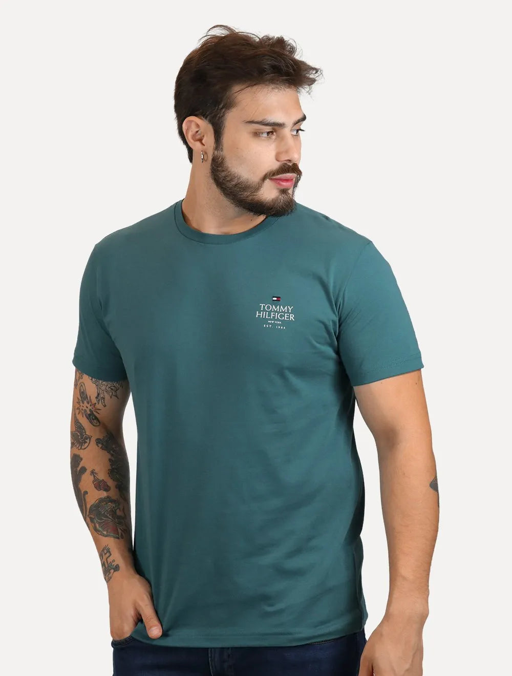 Camiseta Tommy Hilfiger Masculina Stack Brand Love Verde Jade
