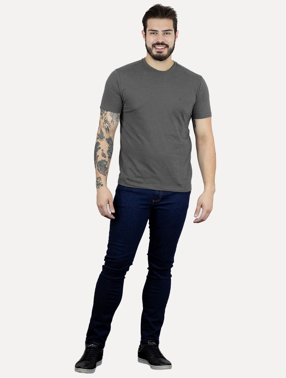 Camiseta Calvin Klein Masculina CK Bordado Peito Chumbo