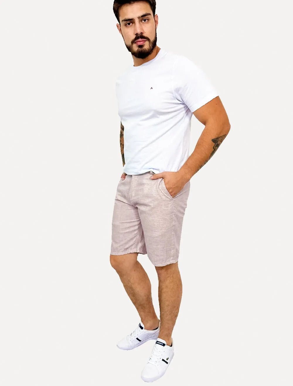 Bermuda King & Joe Sarja Masculina Slim Casual Noise Rosa Claro