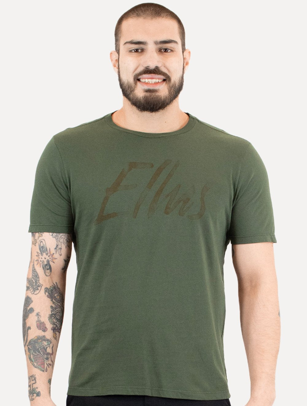 Camiseta Ellus Masculina Maxi Logo Classic Brush Verde Floresta