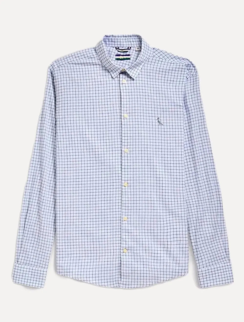 Camisa Reserva Masculina Office Enxuto Grid Duplo Dust Azul
