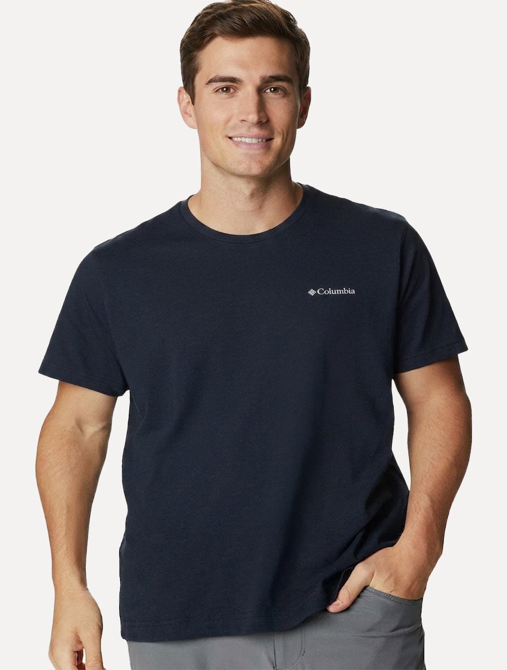 Camiseta Columbia Masculina Grey Logo Azul marinho