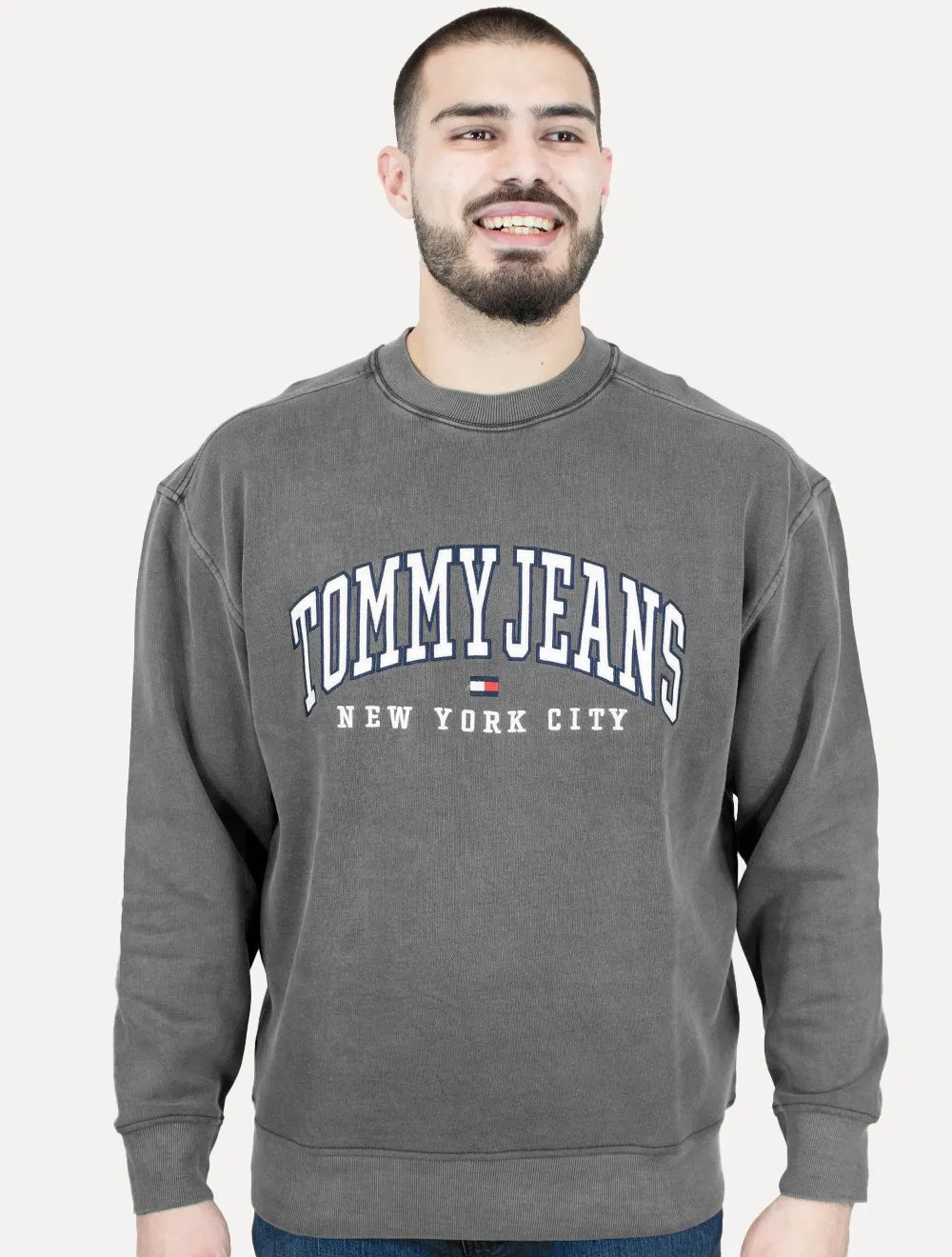 Moletom Tommy Jeans Masculino Relaxed C-neck Varsity Chumbo