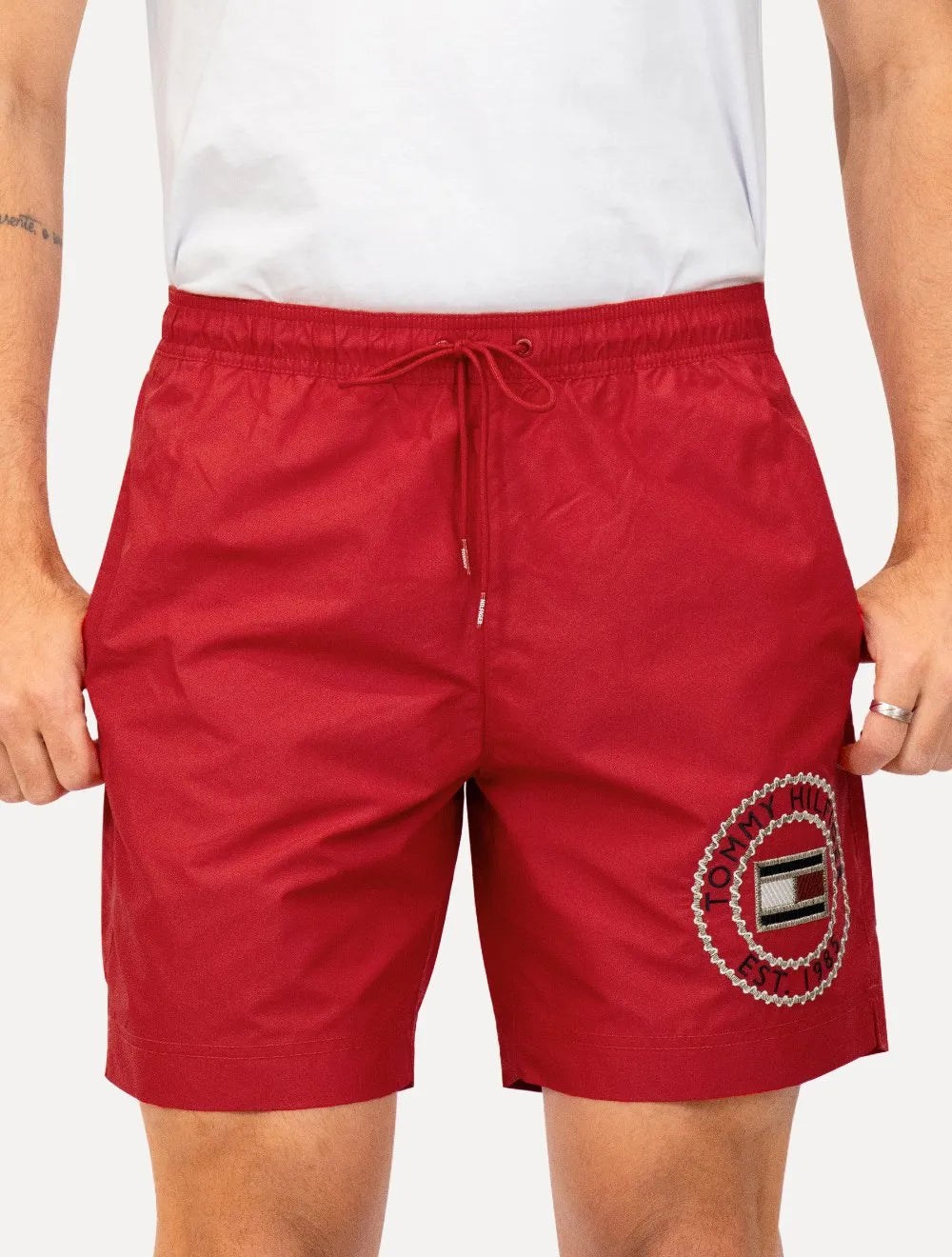 Short Tommy Hilfiger Long Drawstring Embroidered Circle Vermelho