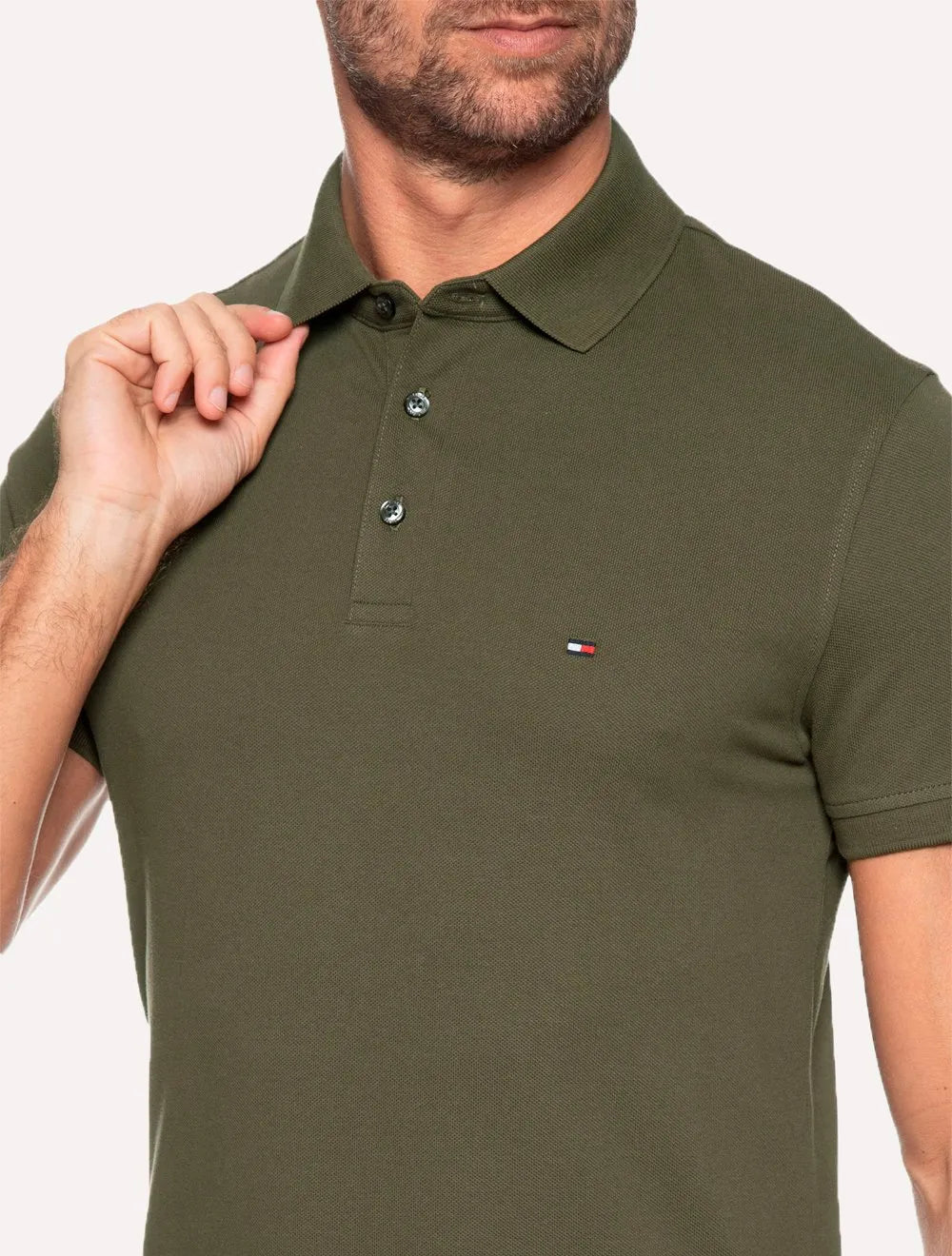 Polo Tommy Hilfiger Masculina Slim Piquet 1985 Verde Militar