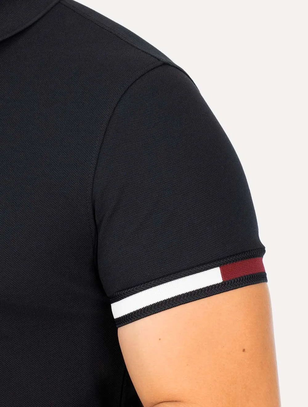 Polo Tommy Hilfiger Masculina Slim Piquet Classic Flag Cuff Azul Marinho