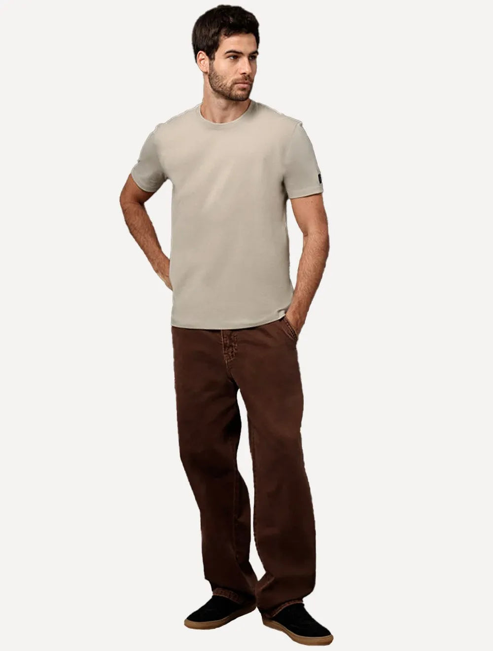 Camiseta Calvin Klein Jeans Masculina Patch CK Lateral Cáqui Claro