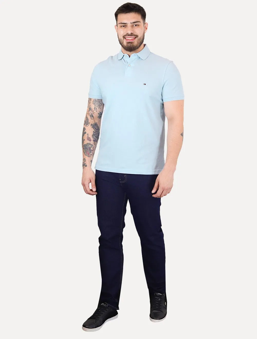 Polo Tommy Hilfiger Masculina Regular Piquet 1985 Azul Céu