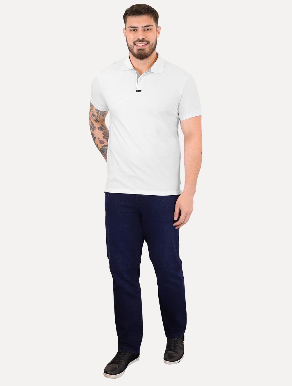 Polo Calvin Klein Masculina Piquet Slim Center Rubber Premium Branca