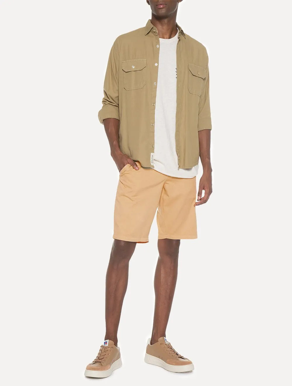 Bermuda Aramis Masculina Sarja Chino Cós Chambray Cáqui Claro