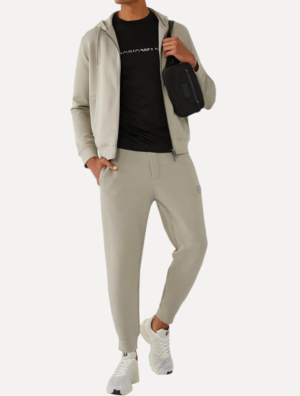 Blusa Moletom Emporio Armani Masculina Hoodie Logo Bordado Caqui