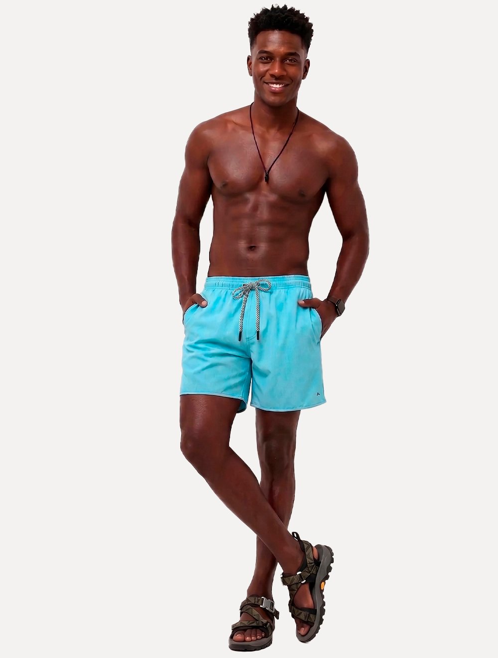 Short Aramis Masculino D'Água Elastico Logo Azul Claro