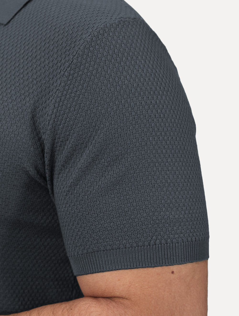 Polo Dixen Masculina Tricot Manga Curta Cinza
