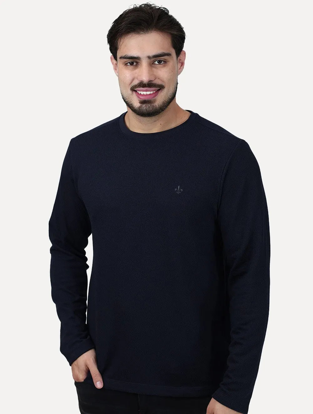 Camiseta Dudalina Masculino Manga Longa Malha Tricot Azul Marinho