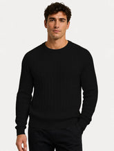Suéter Dixen Masculino Tricot Manga Longa Texturizada Vertical Preto
