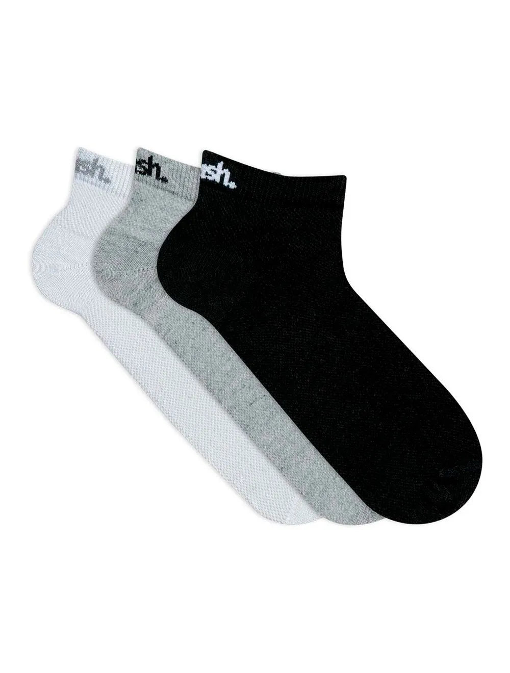 Meia Mash Esportiva Sapatilha Branca Cinza e Preta Kit 3 Pares