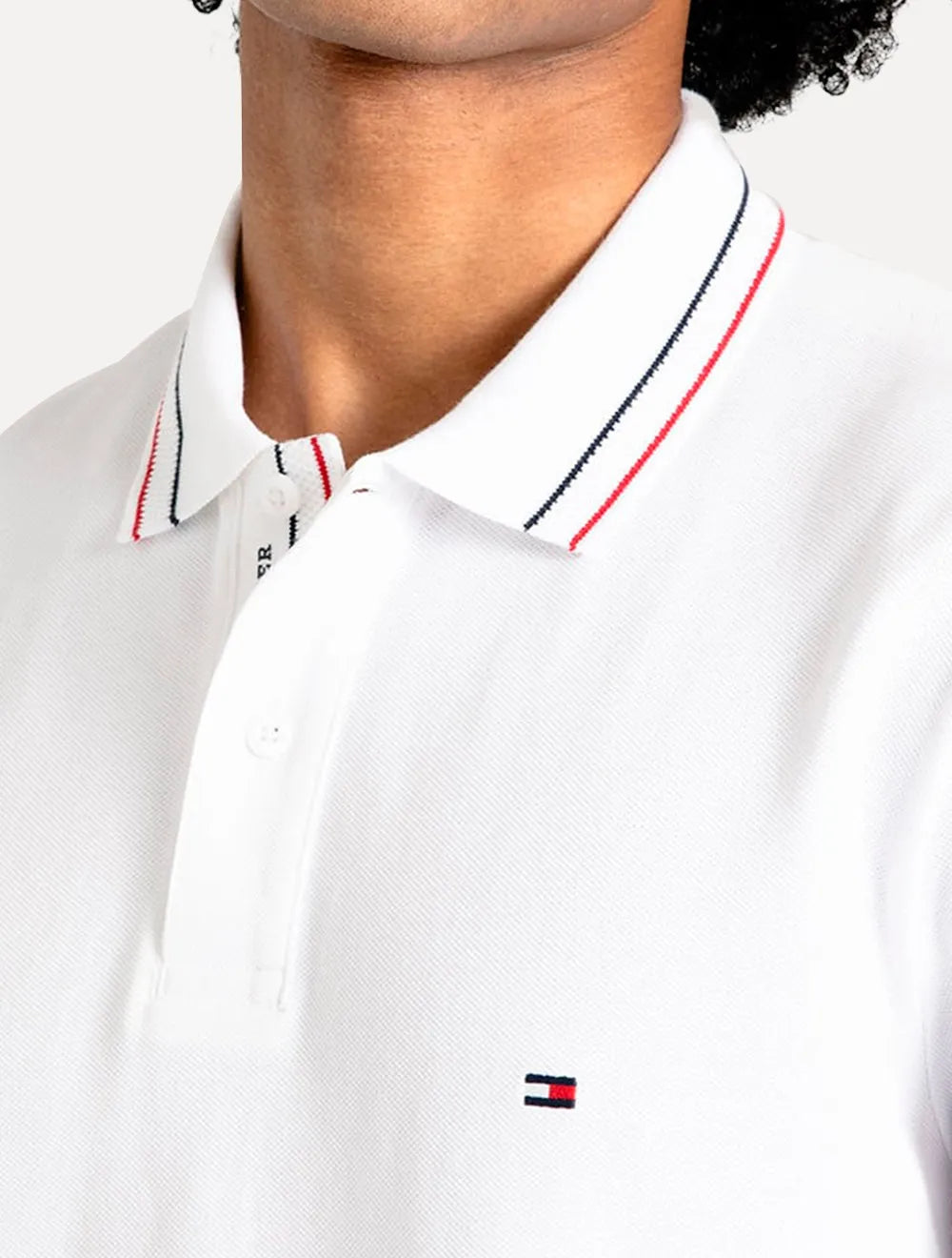 Polo Tommy Hilfiger Masculina Regular Placket Interest Branca