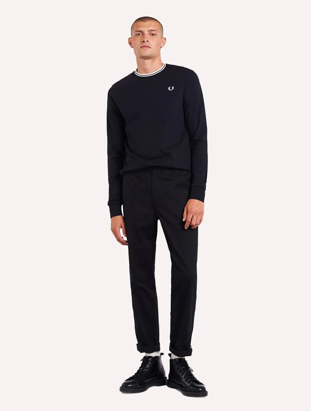 Camiseta Fred Perry Masculina Regular Manga Longa Twin Tipped Preta