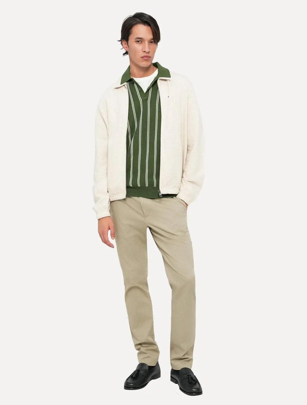 Moletom Tommy Hilfiger Masculino Essential Terry Ivy Zip-Thru Cáqui Claro