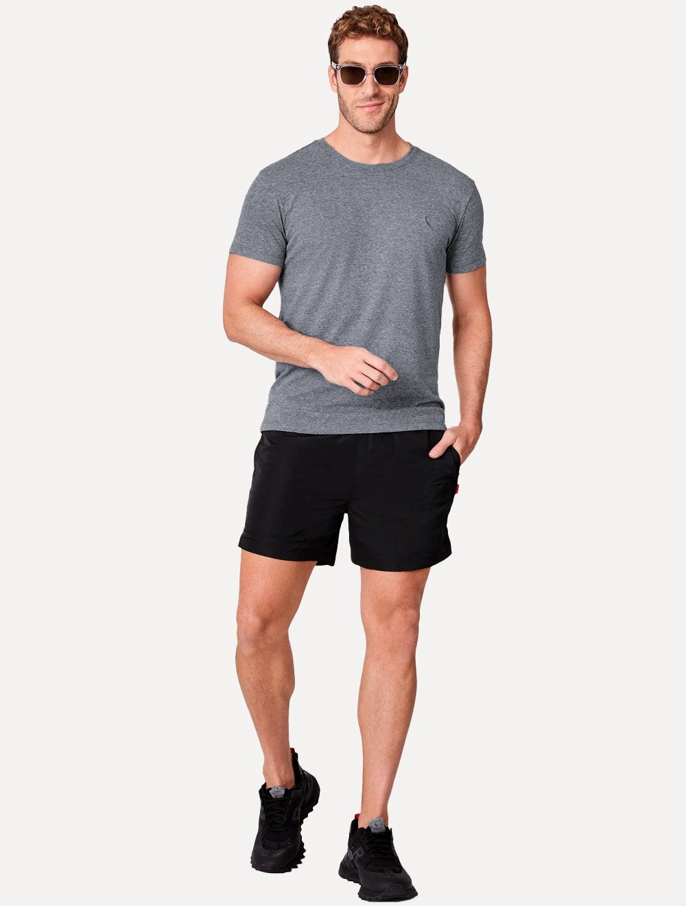 Camiseta Reserva Masculina Slim Malha Pêssego Marinho Mescla