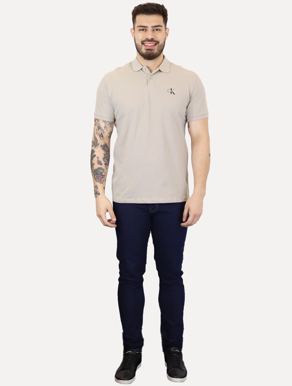 Polo Calvin Klein Jeans Masculina Piquet Regular Fit Re Issue Cáqui Claro