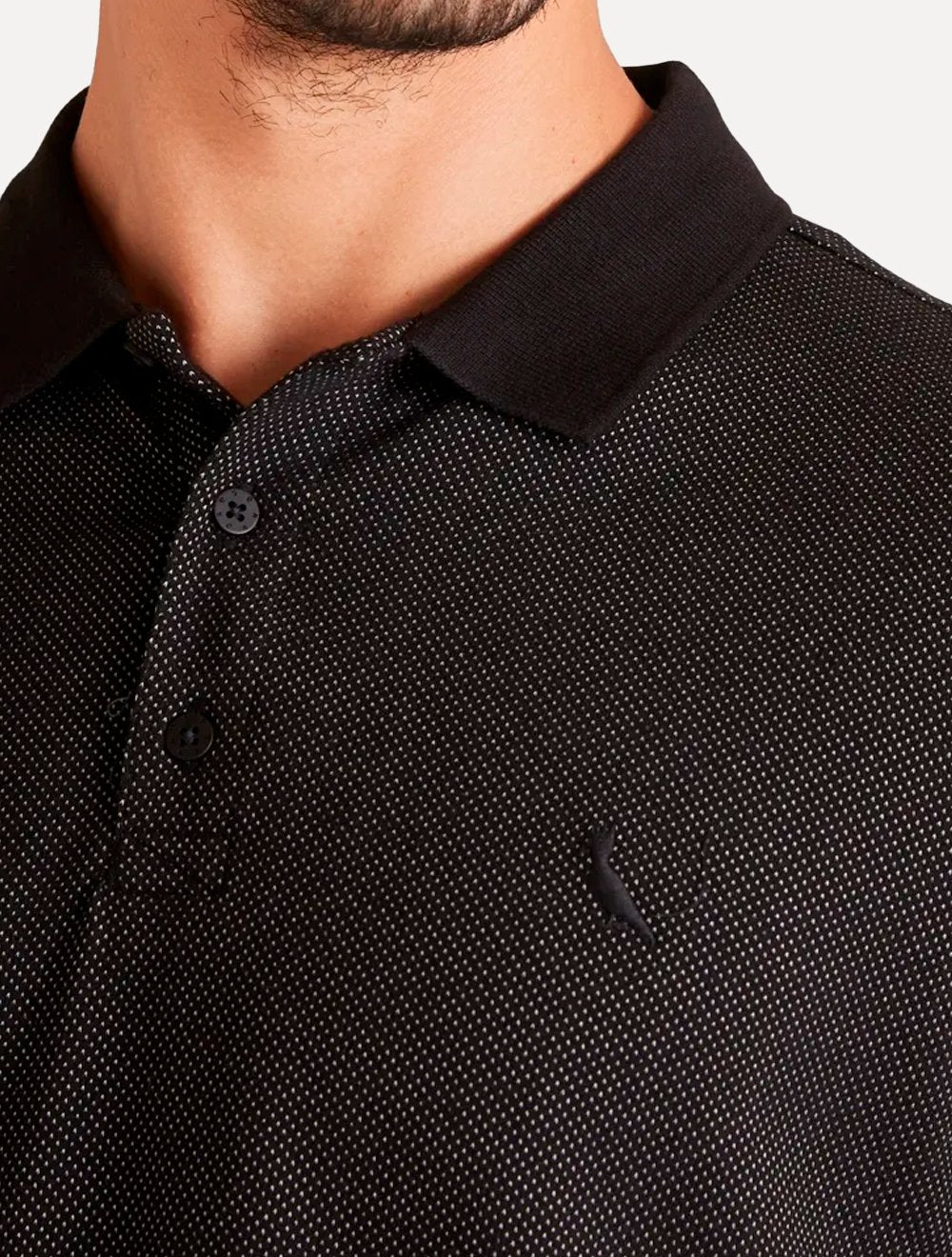 Polo Reserva Masculina Regular Piquet Friso Rajado Preto Mescla