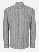 Camisa Dudalina Masculina Slim Slub Cotton Listrada Cinza Médio Mescla