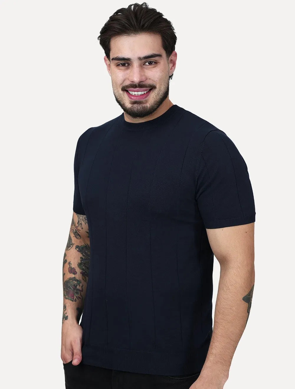 Camiseta Dixen Masculina Tricot Manga Curta Gola Careca Azul Marinho