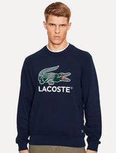 Moletom Lacoste Masculino Crewneck Classic Fit Cotton Fleece Logo Azul Marinho