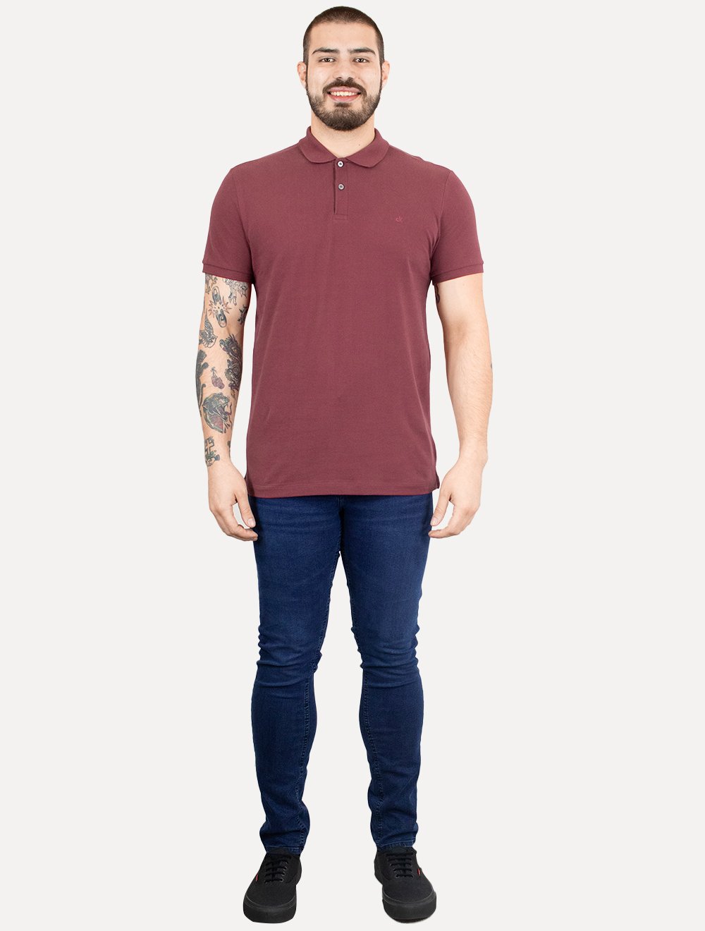 Polo Calvin Klein Masculina Piquet Slim Básica Sem Friso Vermelho Escuro