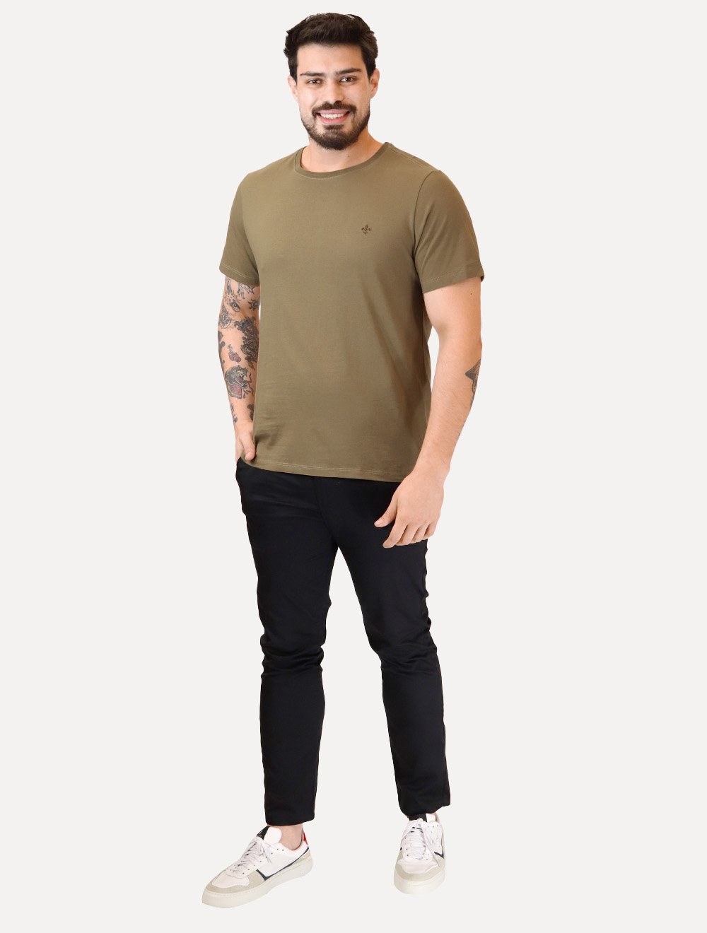 Camiseta Dudalina Masculina Essentials Modal Logo Marrom Médio