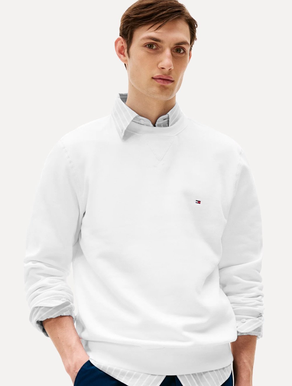 Moletom Tommy Hilfiger Masculino Essential Fleece Crewneck Branco