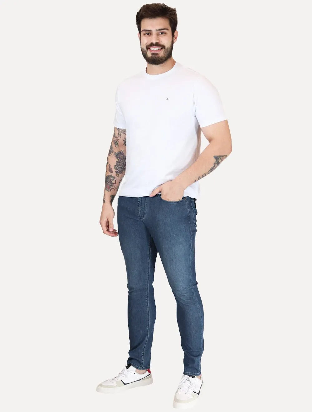 Calça Jeans Empório Armani Masculina J06 Slim Fit 5 Pockets Azul Índigo