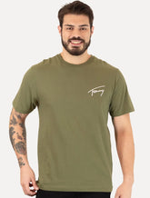 Camiseta Tommy Jeans Masculina Embroidered Signature Verde Militar