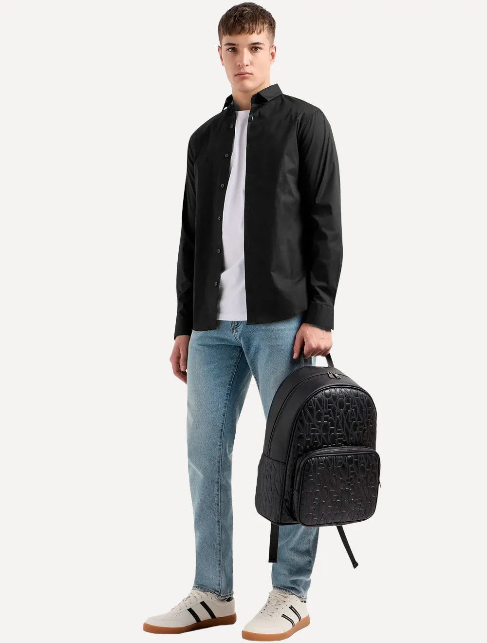 Camisa Armani Exchange Masculina Cotton Slim Fit Mono Logo Preta