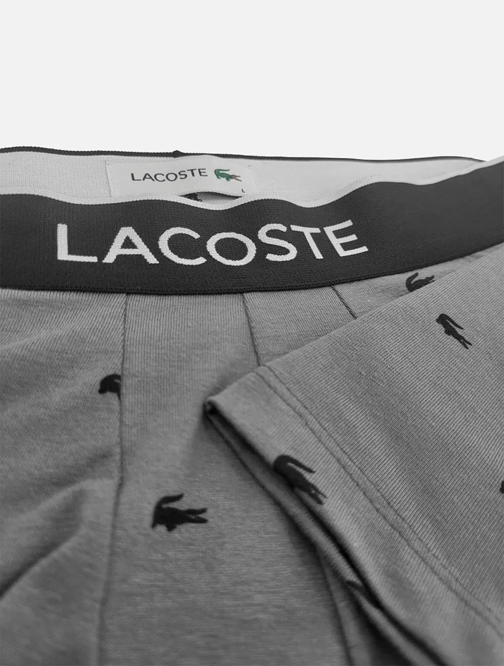 Cuecas Lacoste Trunk Casual Stretch Signature Preta/Chumbo/Branca Pack 3UN