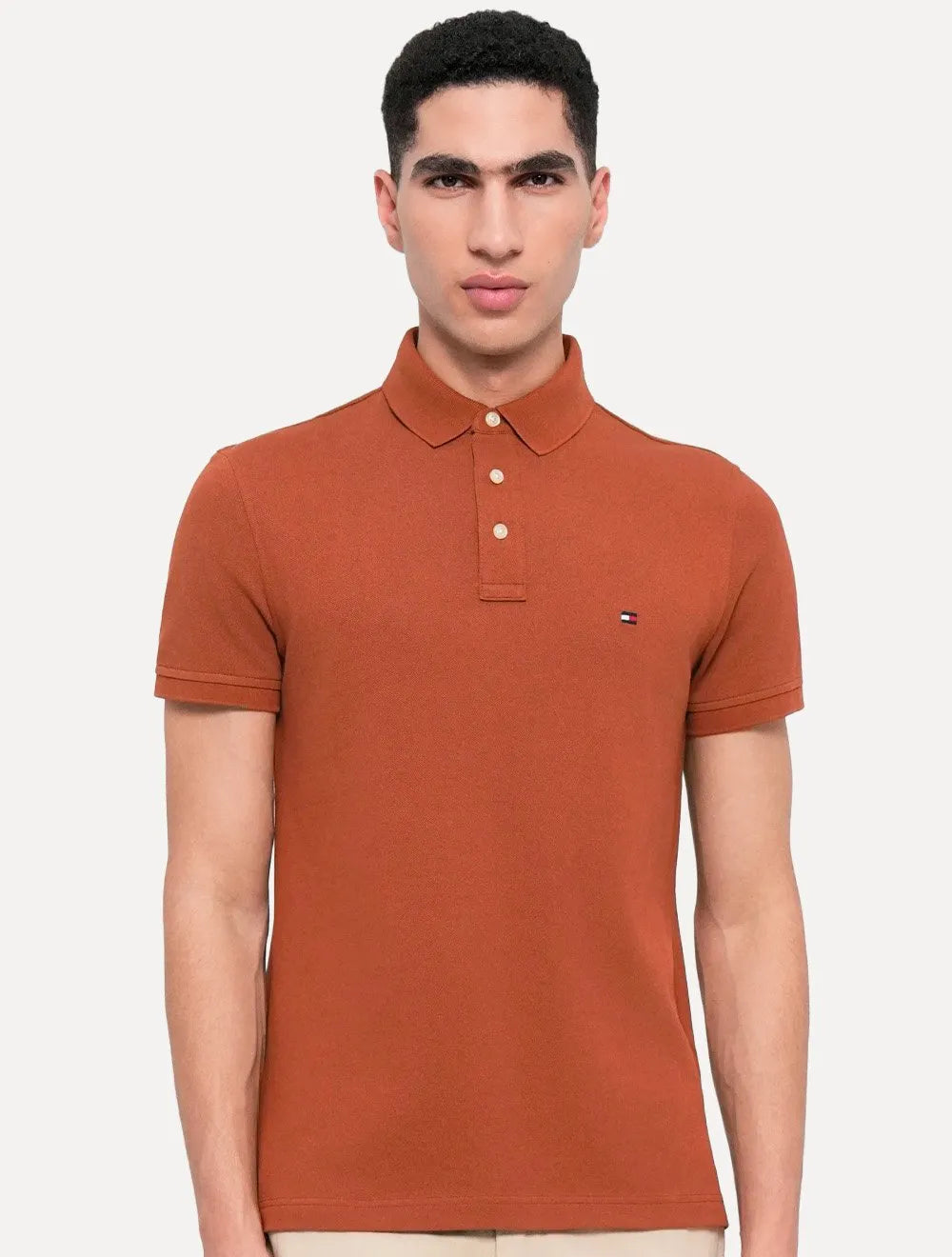Polo Tommy Hilfiger Masculina Slim Piquet 1985 Laranja Escuro