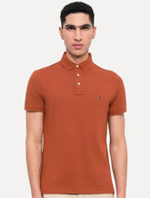 Polo Tommy Hilfiger Masculina Slim Piquet 1985 Laranja Escuro