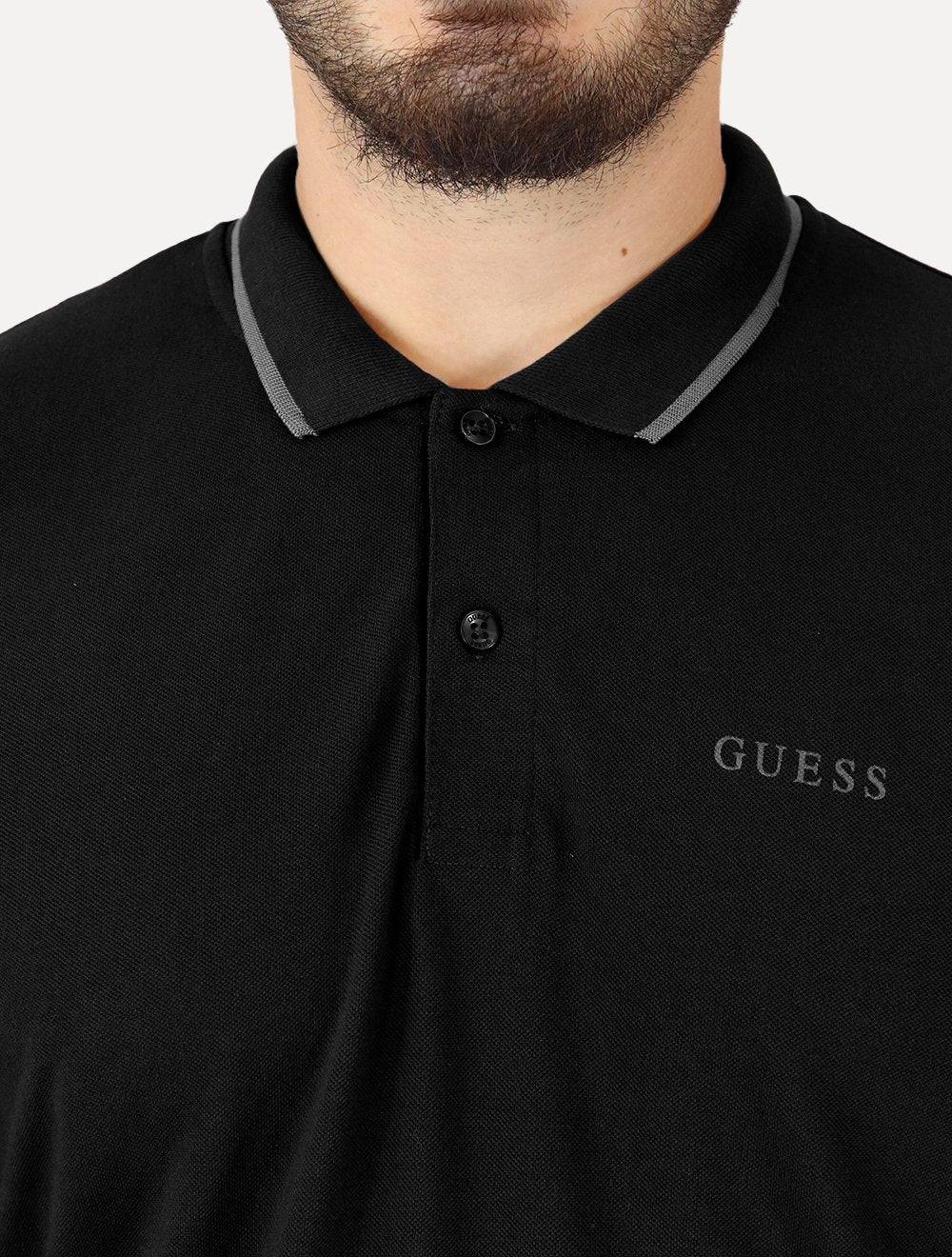 Polo Guess Masculina Piquet Silk Linear Grey Friso Preta