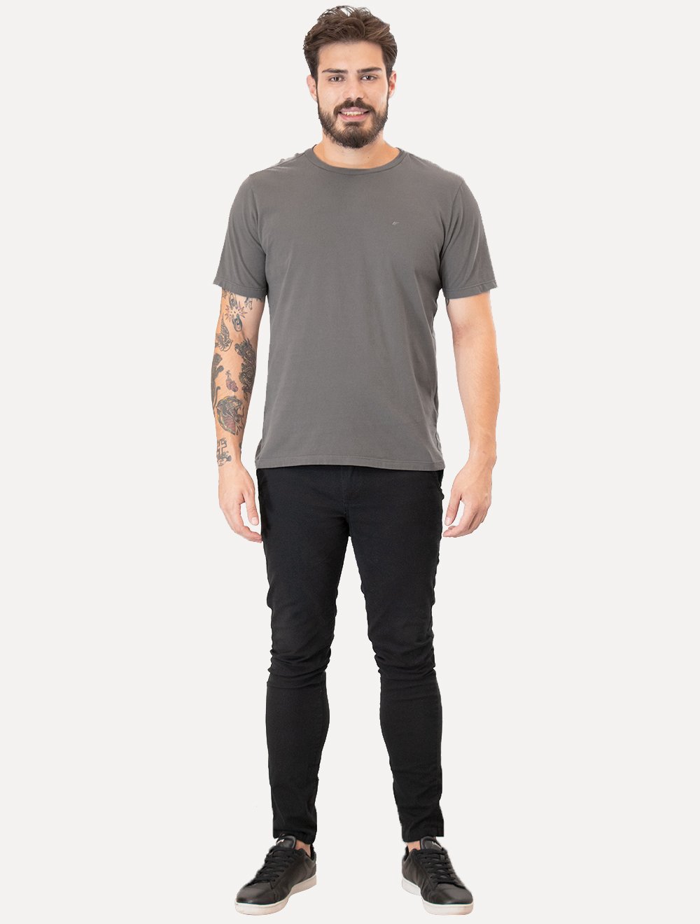 Camiseta Ellus Masculina Cotton Fine Classic Logo Cinza Médio